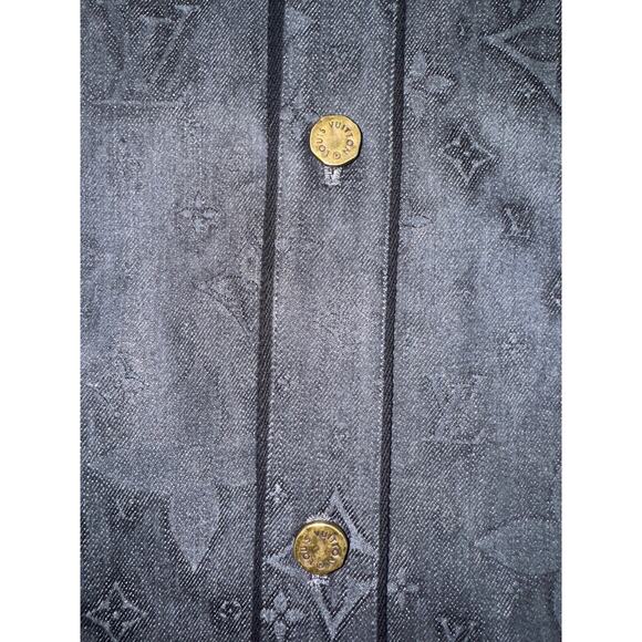 Louis Vuitton Black Embossed Monogram Logo Baseball Shirt Short Sleeve Button L - Picture 10 of 16